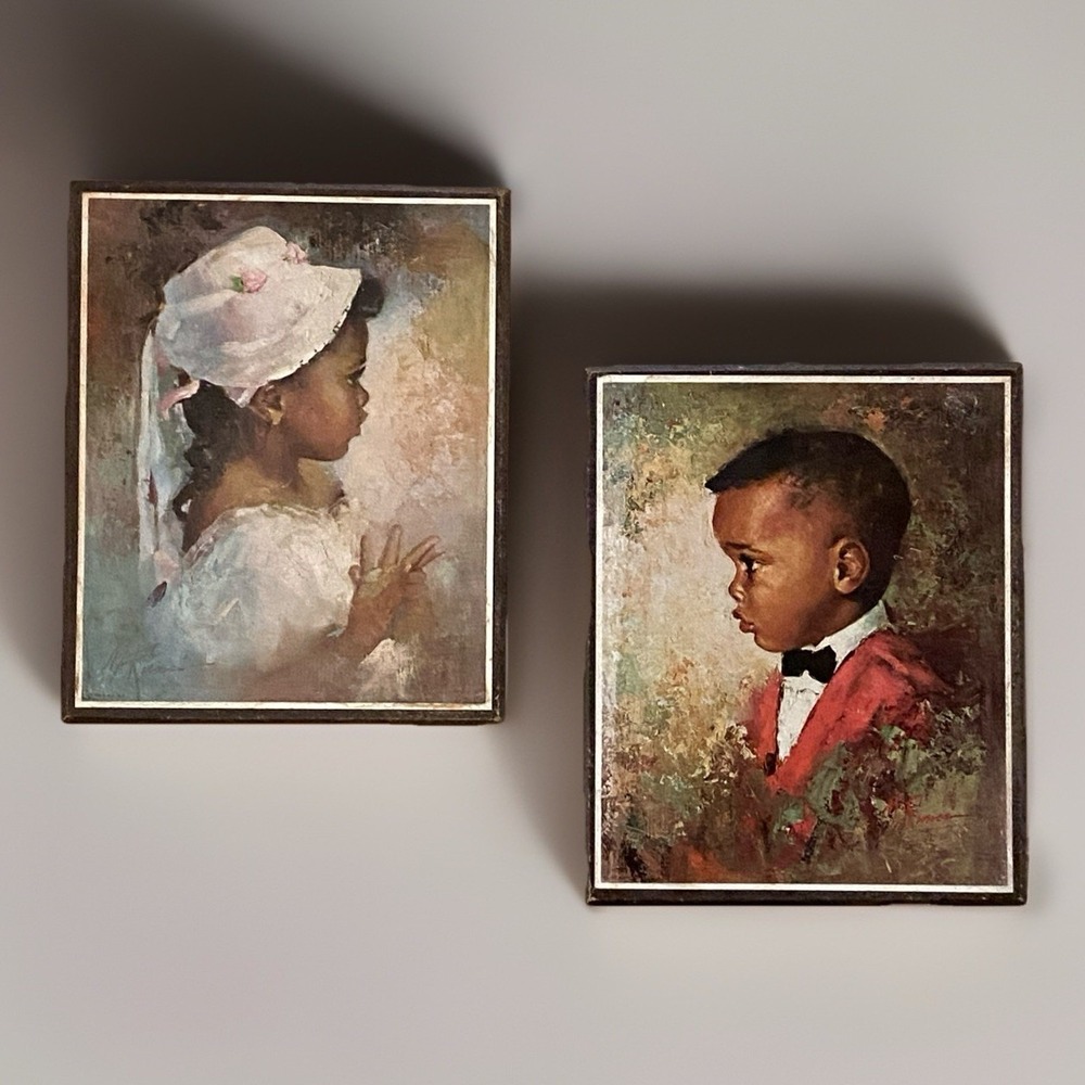 Vintage Lot of 2 Girl &‎ Boy Mid Century Lithograph Prints M. RUMI SUNDAY'S BEST